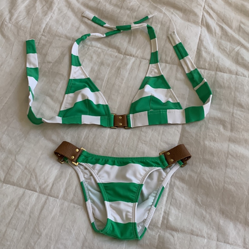 Vix green stripes Bikini Set belt